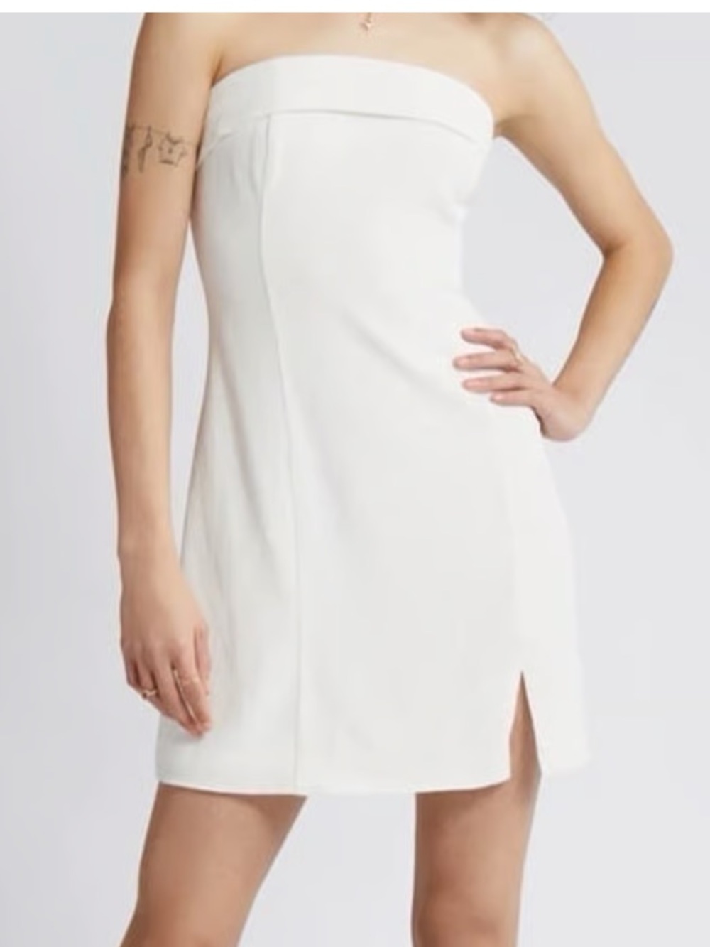 bp White Strapless Mini Dress with Side Slit